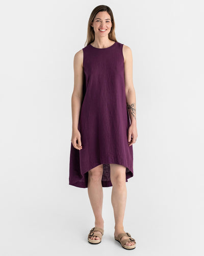 Royal TOSCANA linen dress in Royal purple - sneakstylesanctums modelBoxOn