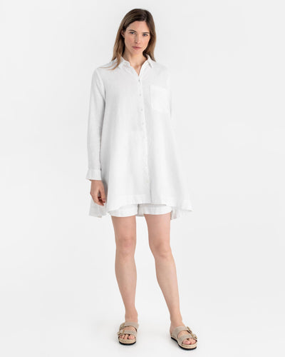Long linen shirt WANAKA in White - sneakstylesanctums modelBoxOn