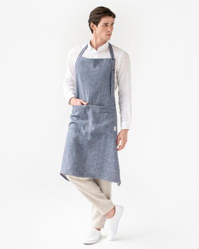 Men's linen apron in denim pattern - sneakstylesanctums