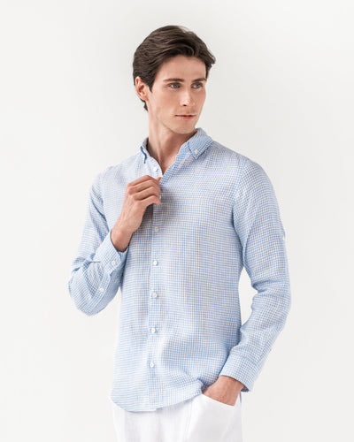 Men's linen shirt CORONADO in blue gingham - sneakstylesanctums
