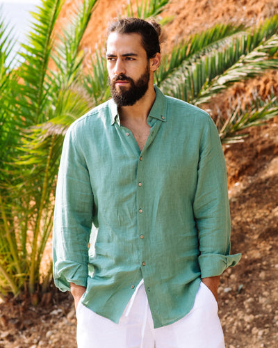 Men's linen shirt NEVADA in Matcha green - sneakstylesanctums