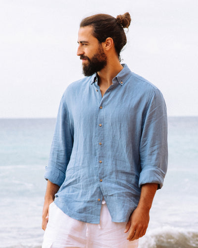 Men's linen shirt NEVADA in Ocean blue - sneakstylesanctums