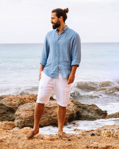 Men's linen shirt NEVADA in Ocean blue - sneakstylesanctums