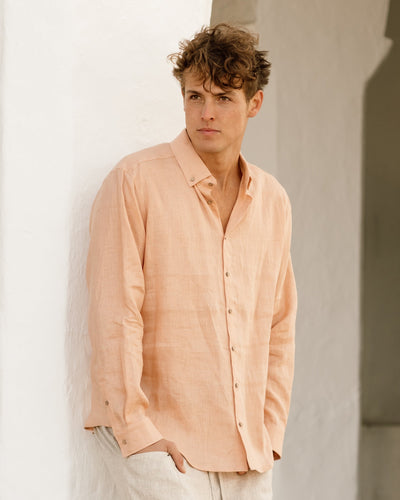 Men's linen shirt NEVADA in peach - sneakstylesanctums