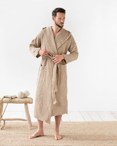 Men's waffle linen robe in Beige - sneakstylesanctums