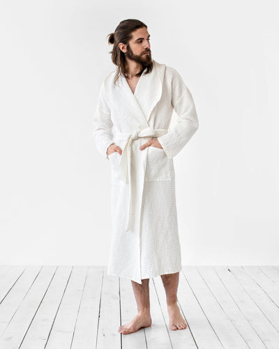 Men's waffle linen robe in White - sneakstylesanctums