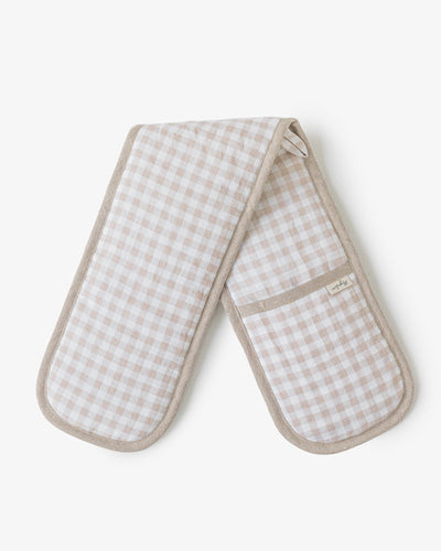Double oven mitt (1 pcs) in Natural gingham - sneakstylesanctums