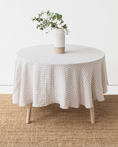 Round linen tablecloth in Natural gingham - sneakstylesanctums