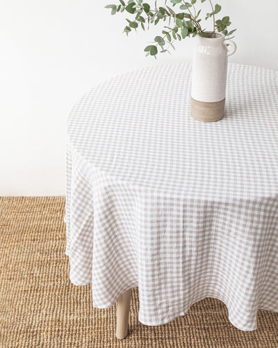 Round linen tablecloth in Natural gingham - sneakstylesanctums