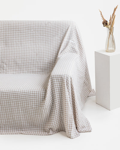 Linen couch cover in Natural gingham - sneakstylesanctums