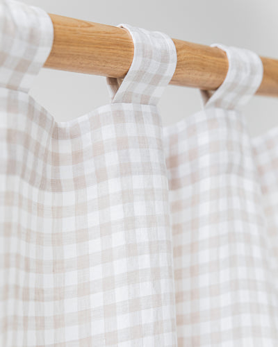 Tab top linen curtain panel (1 pcs) in Natural gingham - sneakstylesanctums