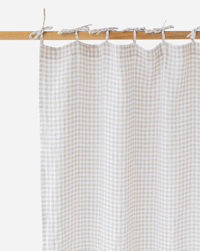 Tie top linen curtain panel (1 pcs) in Natural gingham - sneakstylesanctums