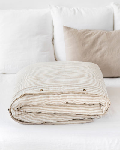 Striped in natural linen duvet cover - sneakstylesanctums