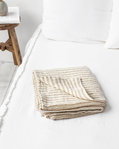 Striped in natural linen flat sheet - sneakstylesanctums