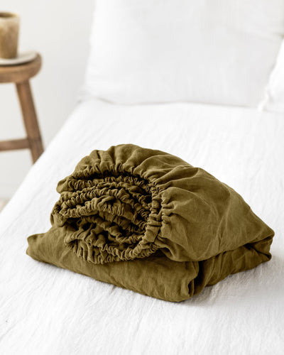 Olive green linen fitted sheet - sneakstylesanctums