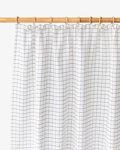 Pencil pleat linen curtain panel (1 pcs) in Charcoal grid - sneakstylesanctums