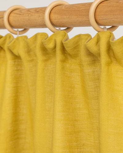 Pencil pleat linen curtain panel (1 pcs) in Moss yellow - sneakstylesanctums