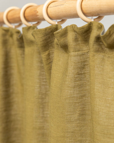 Pencil pleat linen curtain panel (1 pcs) in Olive green - sneakstylesanctums