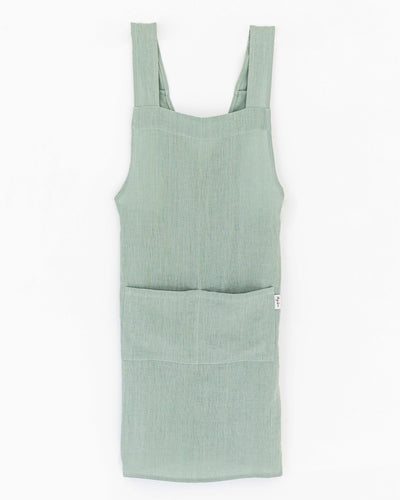 Pinafore cross-back linen apron in Sage green - sneakstylesanctums