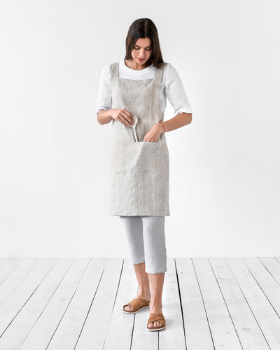 Pinafore cross-back linen apron in Light gray - sneakstylesanctums