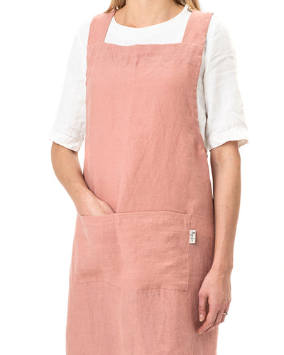 Pinafore cross-back linen apron in Rust pink - sneakstylesanctums