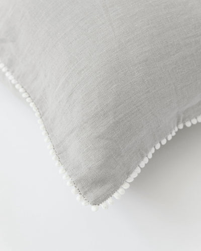 Pom pom trim linen pillowcase in Light gray - sneakstylesanctums