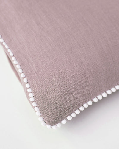 Pom pom trim linen pillowcase in Woodrose - sneakstylesanctums
