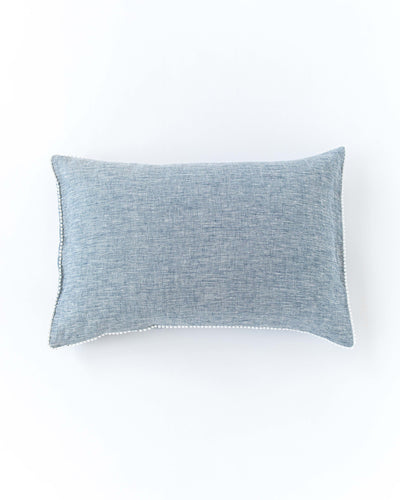 Pom pom trim linen pillowcase in Blue melange - sneakstylesanctums