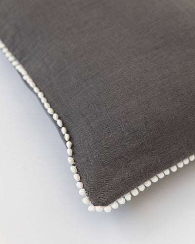 Pom pom trim linen pillowcase in Charcoal gray - sneakstylesanctums