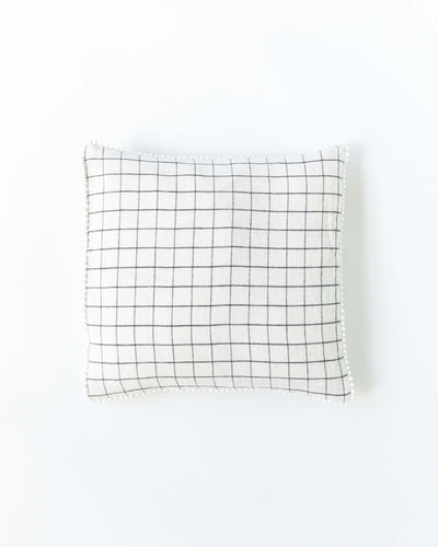 Cushion cover with pom poms in Charcoal grid - sneakstylesanctums