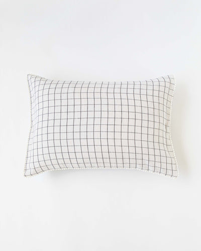 Pom pom trim linen pillowcase in Charcoal grid - sneakstylesanctums