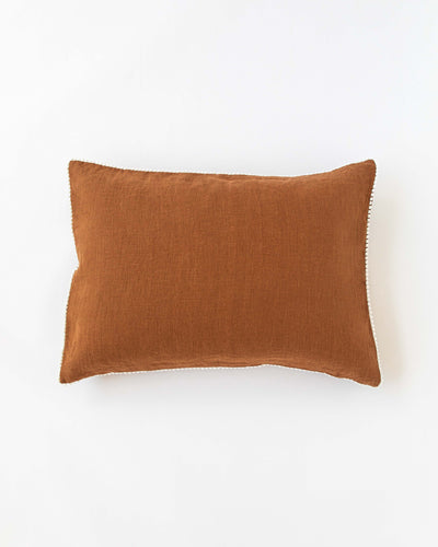 Pom pom trim linen pillowcase in Cinnamon - sneakstylesanctums
