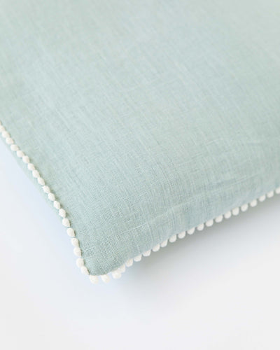 Pom pom trim linen pillowcase in Dusty Blue - sneakstylesanctums