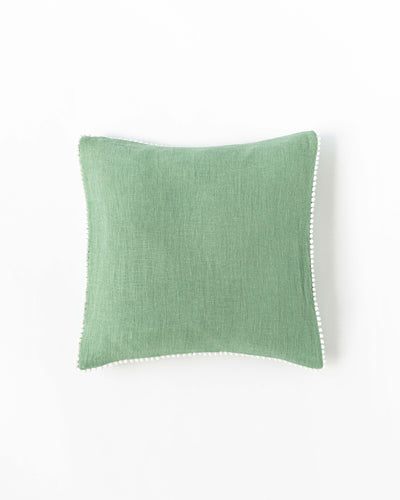 Pom pom trim linen pillowcase in Matcha green - sneakstylesanctums