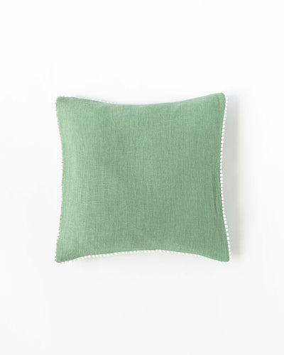Cushion cover with pom poms in Matcha green - sneakstylesanctums