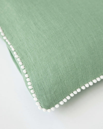 Pom pom trim linen pillowcase in Matcha green - sneakstylesanctums