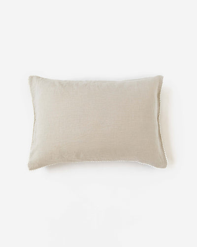 Pom pom trim linen pillowcase in Natural linen - sneakstylesanctums
