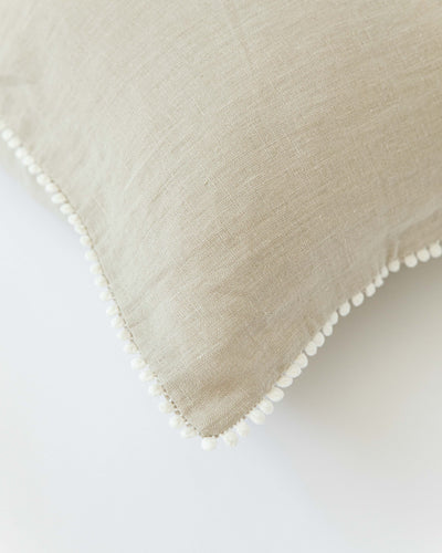 Cushion cover with pom poms in Natural linen - sneakstylesanctums