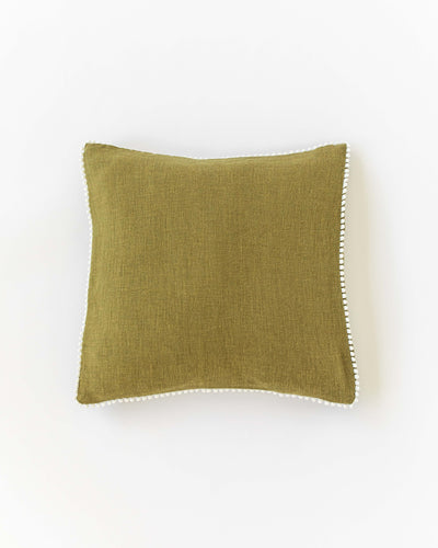Cushion cover with pom poms in Olive green - sneakstylesanctums