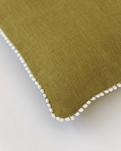 Cushion cover with pom poms in Olive green - sneakstylesanctums