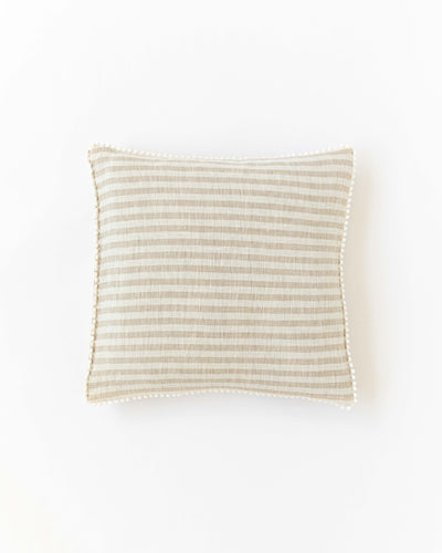 Cushion cover with pom poms in Striped in natural - sneakstylesanctums