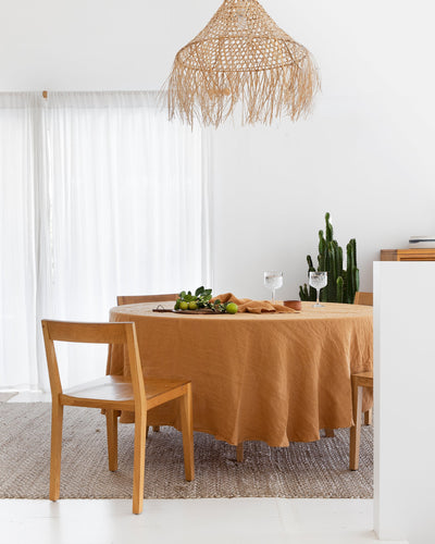Round linen tablecloth in Tan - sneakstylesanctums