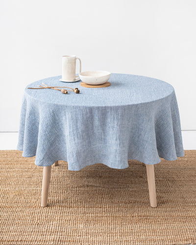 Round linen tablecloth in Blue melange - sneakstylesanctums