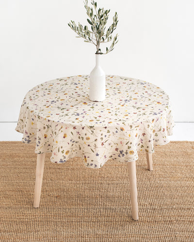 Round linen tablecloth in Botanical Print - sneakstylesanctums