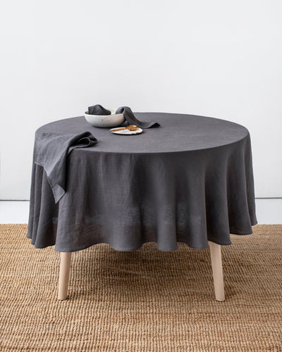Round linen tablecloth in Charcoal gray - sneakstylesanctums