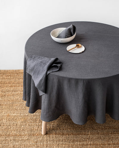 Round linen tablecloth in Charcoal gray - sneakstylesanctums
