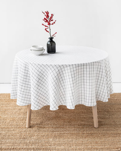 Round linen tablecloth in Charcoal grid - sneakstylesanctums