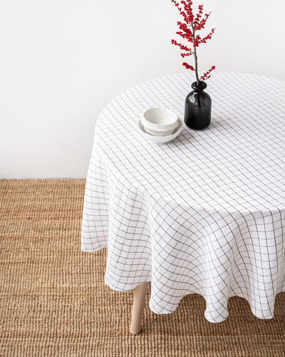 Round linen tablecloth in Charcoal grid - sneakstylesanctums