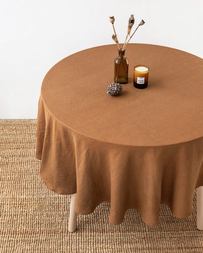 Round linen tablecloth in Cinnamon - sneakstylesanctums