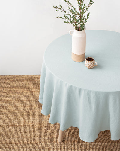 Round linen tablecloth in Dusty blue - sneakstylesanctums